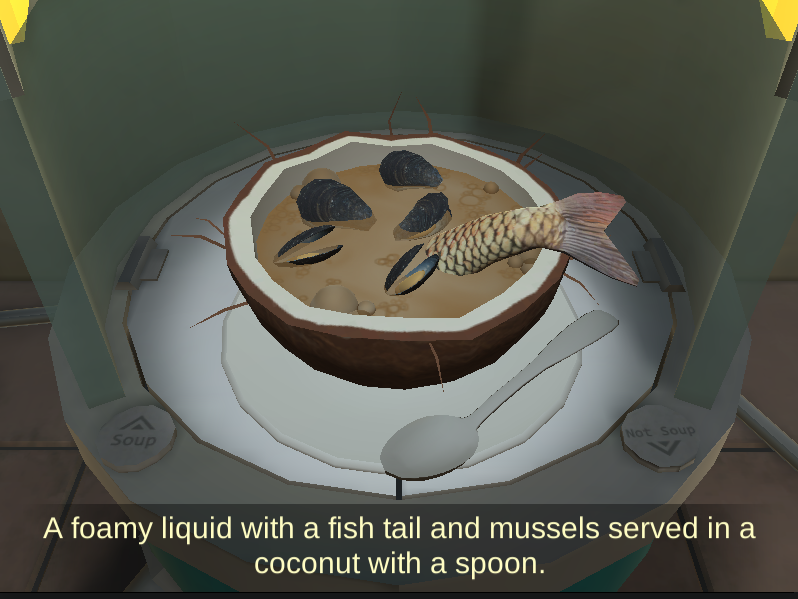Screenshot from "Something Something Soup Something" showing a 3D model of a bowl of soup